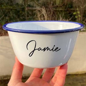 Custom Personalised Enamel Bowl | Custom Name Text Enamel Cereal Bowl | 16cm Breakfast Bowl, Pudding Bowl | Gift Bowl For Dad, Daddy Bowl