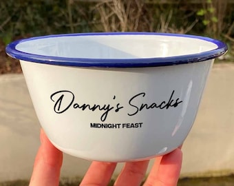 Custom Personalised Enamel Bowl | Custom Text Enamel Cereal Bowl | 16cm Breakfast Bowl, Pudding Bowl | Gift Bowl For Dad, Daddy Bowl
