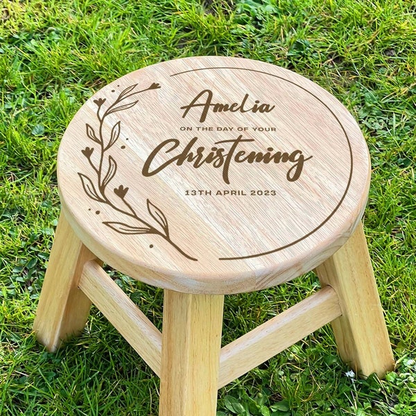 Personalised Children's Christening Stool | Mini Stool For Children, Toddler, Childs, Baptism, Christening, Naming Day Christening Stool