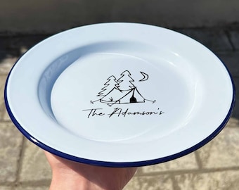 Plaque émaillée personnalisée | Cadeaux de camping, Père du camping, Assiettes de camping familial, Vaisselle de camping, Assiette en émail