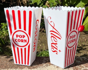 Caja de palomitas personalizada/cubo de palomitas para noche de cine, regalo para parejas, regalos para una noche de cine en pareja, recipientes de plástico personalizados para palomitas.
