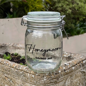 Honeymoon Savings Coin Jar, Personalised Jar 1.5L | Family Savings Jar, Honeymoon Savings Jar, Wedding Savings Jar, Holiday Savings Jar