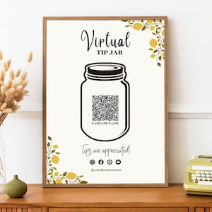 Virtual Tip Jar Printable, Venmo Payment Sign, Cashless Tip Jar, QR Code Sign, Editable Canva Template, Tips Accepted Sign, Instant Download