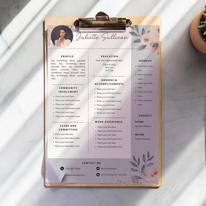 Sorority Resume Template, Two Sizes, Add Your Photo, Edit in Canva, Cover Letter, Recruitment Pack, CV Template, Boho Flowers Design