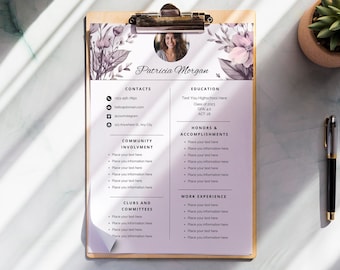 Sorority Resume Template, A4 and US Letter Size, Cover Letter, Edit in Canva, Recruitment Pack, CV Template, Flowers Design, Feminine Energy