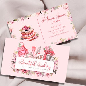 Bakkerij visitekaartje, bewerkbaar visitekaartje, taart visitekaartje, aangepast ontwerp, bloemen cupcake visitekaartje, branding kit, kleine bedrijven