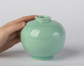 Small Wheel-Thrown Bright Green Bud Vase | Handmade Stoneware Vessel