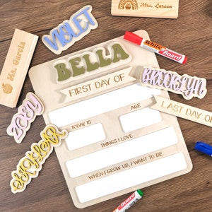 Letrero del primer día de clases, accesorio para fotos de regreso a clases, letrero del último día de clases, pizarra borrable en seco reutilizable, regalo personalizado para niños y estudiantes