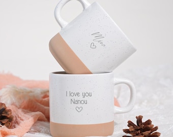 Personalized ceramic mug with your text, Stoneware mug with your own printing, Natural and unglazed base, Mother Day Gift Ideas,Dad Gift