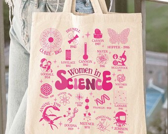 Retro Women in Science Tote Bag, Gift for Science Teacher, Preppy Aesthetic Tote, Cool Science Club, Lab Tech Technician, Gift for Teacher