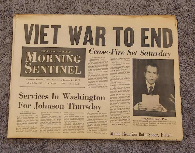 Vintage January 24, 1973 Viet vietnam War to End Newspaper Central