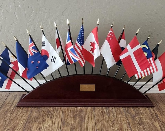 Large Rack For Flags 18 Hole Wooden Arched Flag Display Stand INCLUDING 18 International 4 ...