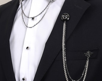 Handmade Black and Silver Chain Brooch Set – Jacket and Shirt Accessories