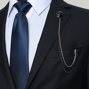 Handmade Black Color Chain Jacket Brooch, / Lapel Chain Pin / Chain Brooch, Gifts Wedding Accessory
