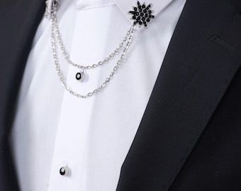 Handmade Stone Silver Collar Chain Pin, Men's Wedding Jewelry