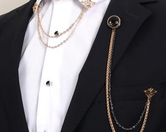ハンドメイドゴールド蝶ネクタイチェーンブローチセット、ウェディング