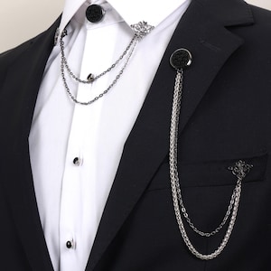 Hand Made Black Collar Chain Brooch, Shirt Button Cover, and Cufflink, Groomsmen  Gifts, Unisex Collar Brooch, Collar Gift Set, Lapel pins
