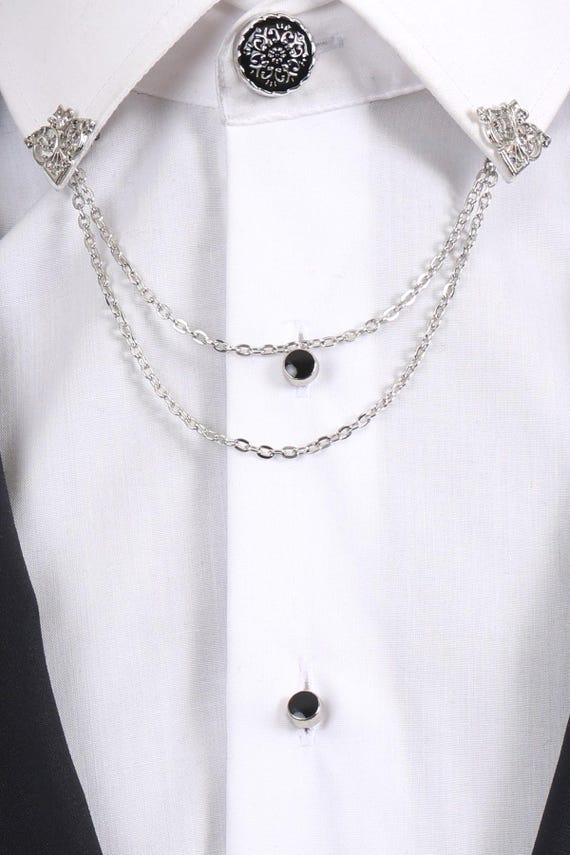 メンズスーツチェーンブローチとシャツカラークリップセット