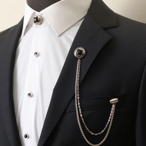 Hand Made Collar Chain Brooch, Same Pattern Shirt Button Cover and Cufflink, Unique  Designs, Black Stone Pins, Unisex Collar Chain Brooch