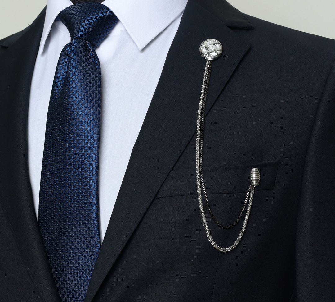 Handmade Silver Color Chain Jacket Brooch, / Lapel Chain Pin / Men's ...