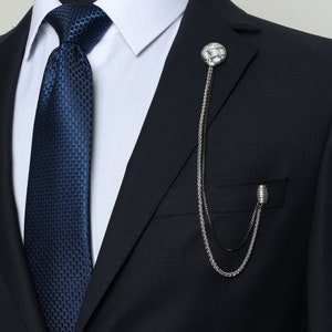 Handmade Silver Color Chain Jacket Brooch, / Lapel Chain Pin / Men&#39;s Women&#39;s Jewellery, Chain Brooch, Gifts Wedding Accessory
