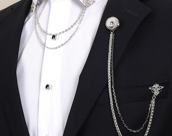 Silver Chain Brooch, Lapel Pin, Jacket & Shirt Accessories