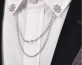 Handmade Rudder Collar Chain Clip, Nautical Wedding Accessories