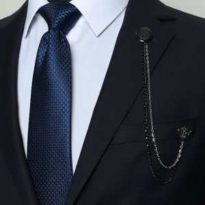 Handmade Black Color Chain Jacket Brooch, / Lapel Chain Pin / Chain Brooch, Gifts Wedding Accessory