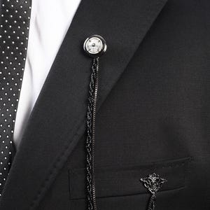 Hand Made Black Collar Chain Brooch, Unique Designs, Black Lapel Pins, Unisex Collar Chain Brooch, Collar Pins Gift, Unisex Lapel Pin Brooch