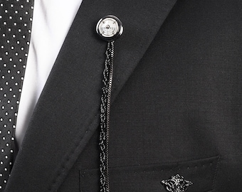 Handmade Black Chain Brooch, Unisex Lapel Pin, Gift Boxed