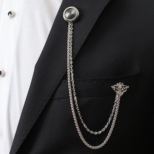 Broche de corrente de prata feito à mão, presentes para padrinhos, broche de colarinho unissex, presente de colarinho, acessórios de casamento