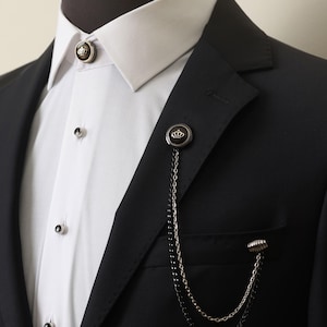 HandMade Black Collar Chain Brooch, King Collar Chain, Shirt Button Cover and Cufflink, Unique Designs, Groomsmen Gifts, Lapel Pins Gift
