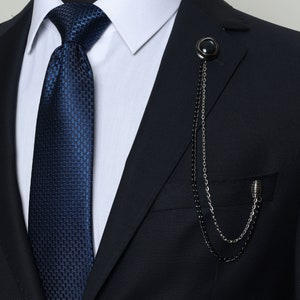 Handmade Black Stone Black Color Chain Jacket Brooch, / Lapel Chain Pin / Chain Brooch, Gifts Wedding Accessory