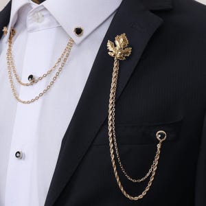 Handmade Black Color Antique - Gold Leaf Chain Brooch, / Lapel Chain Pin / Men&#39;s Women&#39;s Jewellery, Chain Brooch, Gifts Wedding Accessory