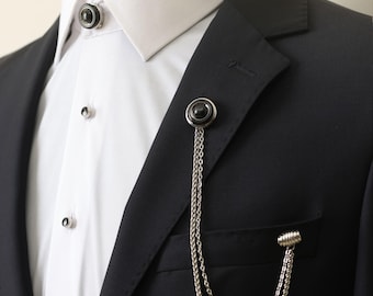 Handmade Collar Chain Brooch, Shirt Button Cover Cufflink Set, Groomsmen Gift