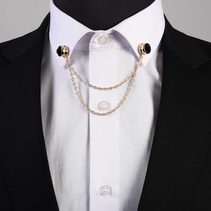 Handmade Gemstone Lapel Pin Chain, Brass Shirt Collar Accessory