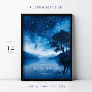 Impression de carte des étoiles personnalisée, cadeau date spéciale personnalisé, cadeau d'anniversaire de mariage, étoiles par date, affiche ciel nocturne, carte d'anniversaire étoiles #02