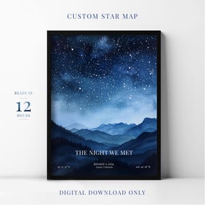 Mappa stellare digitale personalizzata per data, regalo personalizzato per data speciale, stampa del cielo notturno, regalo per anniversario di matrimonio, arte murale stampabile n. 01
