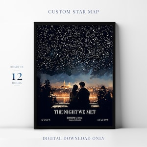 Mappa stellare digitale personalizzata per data, regalo personalizzato per data speciale, stampa del cielo notturno, regalo per anniversario di matrimonio, arte murale stampabile n. 07