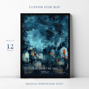 Impression personnalisée de carte des étoiles, cadeau d'anniversaire, étoiles au-dessus par date, carte du ciel nocturne #25