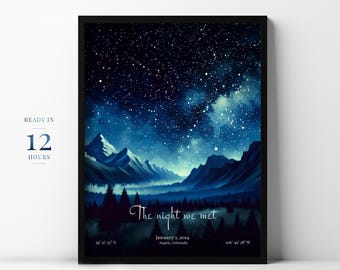 Custom Star Map Print, Personalized Special Date Gift, Wedding Anniversary Gift, Stars by Date, Night Sky Poster, Stars Birthday Map #37