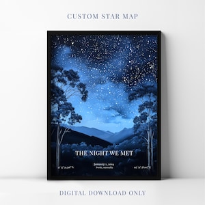 Mappa stellare australiana personalizzata con paesaggio - Stampa personalizzata delle costellazioni, regalo perfetto per matrimonio o anniversario n. 23