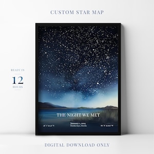Mappa stellare digitale personalizzata per data, regalo personalizzato per una data speciale, cielo notturno sulla spiaggia con mare, regalo per anniversario di matrimonio, stampabile da parete n. 38