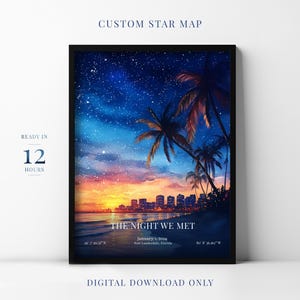 Digital Custom Star Map By Date, Personalized Special Date Gift, Beach Night Sky with Sea, Wedding Anniversary Gift, Printable Wall Art #35