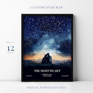 Mappa stellare digitale personalizzata per data, regalo personalizzato per data speciale, stampa del cielo notturno, regalo per anniversario di matrimonio, arte murale stampabile n. 08