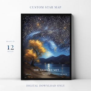 Carte du ciel personnalisée, Impression de ciel nocturne, Carte du ciel, Cadeau de mariage, Constellation, Cadeau de premier anniversaire, Carte du ciel personnalisée, La nuit où nous nous sommes rencontrés #18