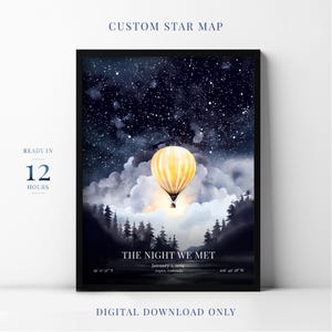 Mappa stellare digitale personalizzata per data, mappa stellare personalizzata, fidanzamento dove ci siamo incontrati, fidanzato, mongolfiera, stampa del primo appuntamento, regalo per fidanzata n. 10