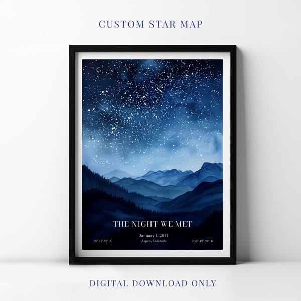 Digital Custom Star Map By Date,  Personalised Special Date Gift,  Night Sky Print, Wedding Anniversary Gift, Printable Wall Art #01