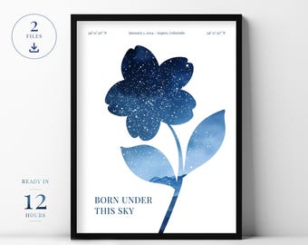 Custom Star Map Print: Floral Constellation Gift (Digital Download)