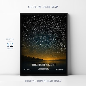 Mappa stellare digitale personalizzata per data, regalo personalizzato per una data speciale, cielo notturno sulla spiaggia con mare, regalo per anniversario di matrimonio, stampabile da parete #39